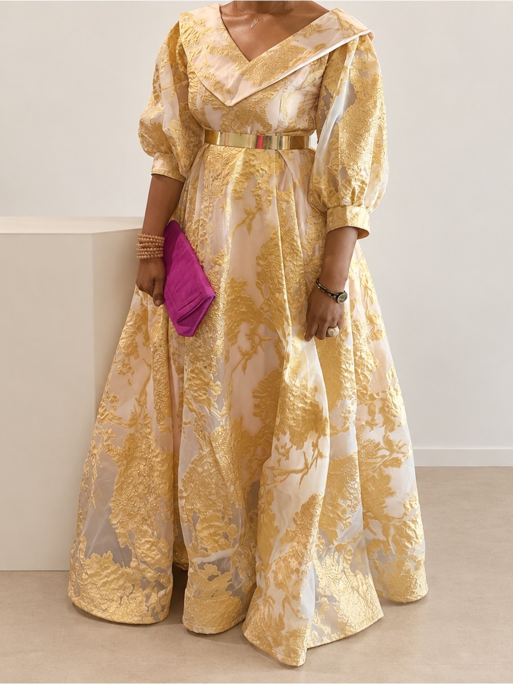 Custom Handmade Blush & Gold Floral Maxi Gown Fits Size 10